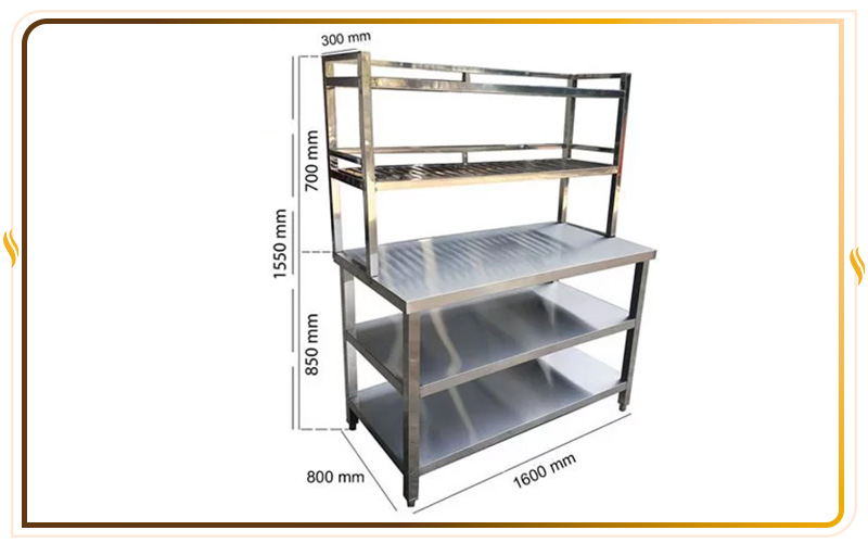 Thông số kỹ thuật bàn thao tác inox