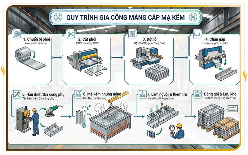 Quy trình gia công máng cáp mạ kẽm
