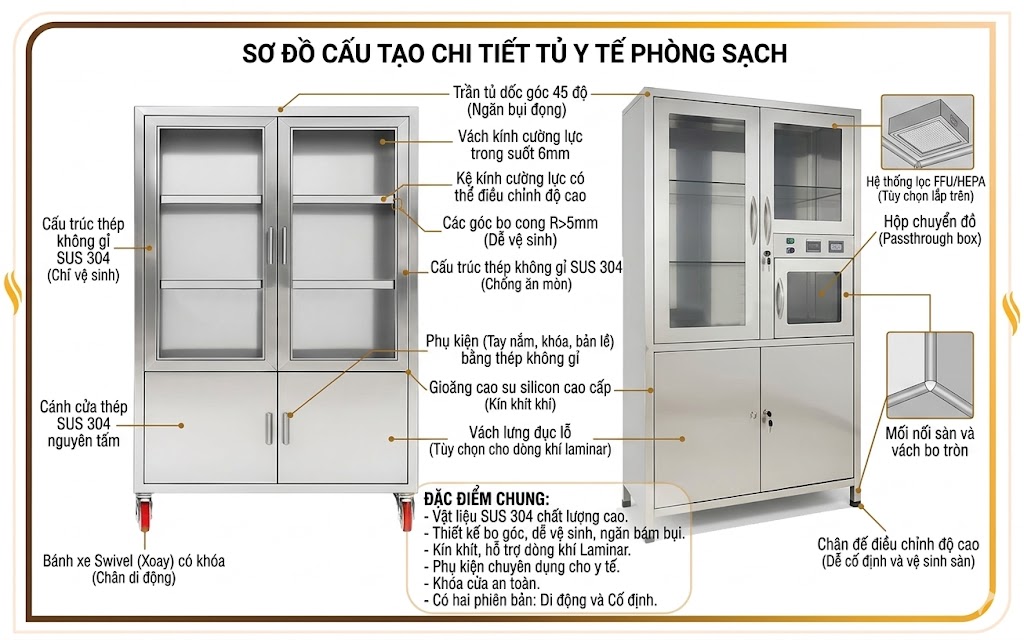 Cấu tạo của tủ y tế phòng sạch
