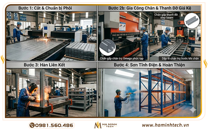 Quy trình gia công giá kệ công nghiệp tại Hà Minh Tech