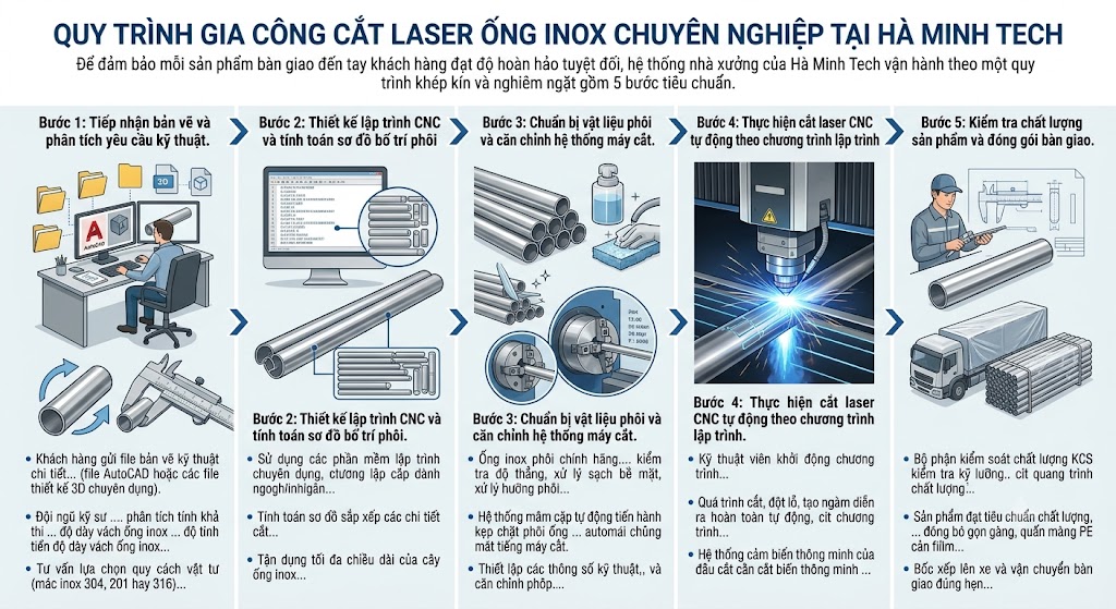 Quy trình gia công cắt laser ống tại Hà Minh Tech